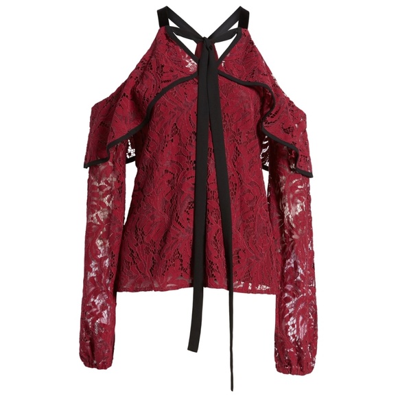 WAYF - Helena Cold Shoulder Lace Top | Size: Small | Burgundy Lace | NWT / NEW - Picture 5 of 11